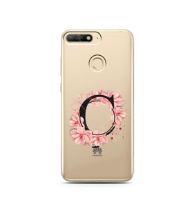 Pembe Çiçekli Harf Tasarım Süper Şeffaf Silikon Telefon Kılıfı Huawei Y6 Prime 2