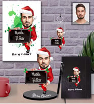 Kişiye Özel Yılbaşı Erkek Karikatürlü 5 li Hediye Seti Model-3
