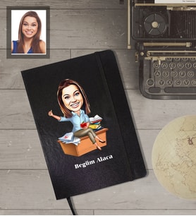 Kişiye Özel Öğretmen Karikatürlü Siyah Defter Bayan-2