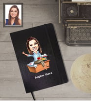 Kişiye Özel Öğretmen Karikatürlü Siyah Defter Bayan-2