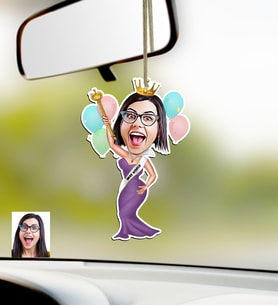 BK Gift Kişiye Özel Güzellik Kraliçesi Karikatürlü Ahşap Araba Dikiz Ayna Süsü (Çok Renkli)