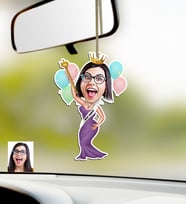 BK Gift Kişiye Özel Güzellik Kraliçesi Karikatürlü Ahşap Araba Dikiz Ayna Süsü (Çok Renkli)