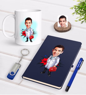 BK Gift Kişiye Özel Erkek Acil Tıp Teknisyeni Karikatürlü Lacivert Defter Kalem Kupa 32gb USB Bellek Hediye Seti-1 (Model 1)