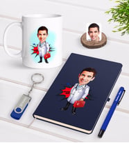 BK Gift Kişiye Özel Erkek Acil Tıp Teknisyeni Karikatürlü Lacivert Defter Kalem Kupa 32gb USB Bellek Hediye Seti-1 (Model 1)