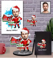 Kişiye Özel Yılbaşı Erkek Karikatürlü 5 li Hediye Seti Model-11