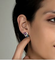 Gümüş Zirkon Taşlı Kare Stil Tasarım Küpe (Rose)