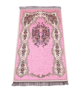 Lüks Gülce Şönil Seccade - 0260 - Pembe Renk (Çok Renkli)