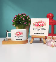 Nice Güzel Yıllara 2021 Yılbaşı Hediyesi Ahşap Altlıklı Fincan ve Dekoratif Taş Baskı Seti