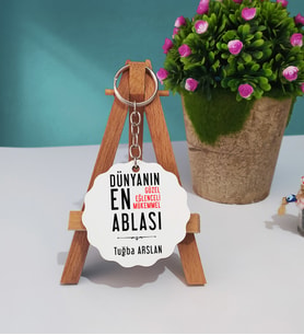 Abla Tasarımlı Kişiye Özel Hediye Abla Ahşap Anahtarlık