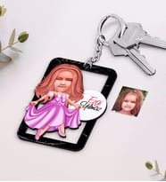 BK Gift Kişiye Özel Kız Çocuk Karikatürlü Ahşap Anahtarlık-17 (Beyaz)