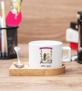 Best Friends Salıncak Tasarım Ahşap Altlıklı Fincan