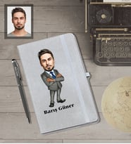 Kişiye Özel Öğretmen Karikatürlü Gri Defter Kalem Hediye Seti  Bay-6
