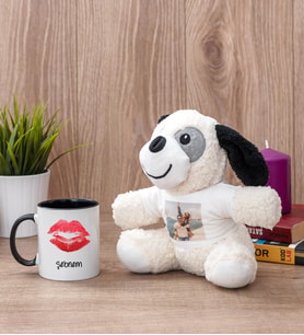 Dudak Tasarım Siyah Kupa Bardak ve Peluş Köpek