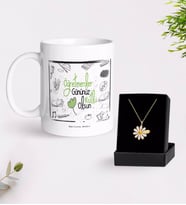 BK Gift Kişiye Özel Öğretmenler Günümüz Kutlu Olsun Beyaz Kupa ve Papatya Kolye Hediye Seti-8 (Model 1)