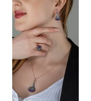 Gümüş Rengarenk Zirkon Taşlı Fantezi Tasarım Set (Rose)