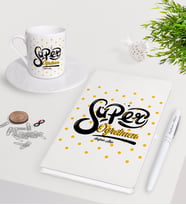 BK Gift Kişiye Özel Süper Öğretmen Beyaz Defter Kalem Türk Kahvesi Fincanı Seti-1 (Model 1)