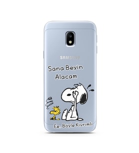Snoopy Tasarımlı Süper Şeffaf Silikon Telefon Kılıfı Samsung J3 Pro