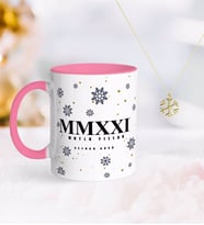 BK Gift Kişiye Özel 2024 Mutlu Yıllar Pembe Kupa ve Kar Tanesi Kolye-14 (Model 1)