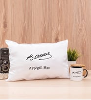 Atatürk İmzalı Dikdörtgen Yastık ve Siyah Kupa Bardak