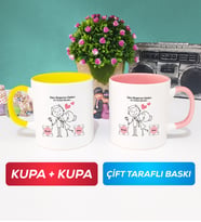 İkili Sen Başıma Gelen En Güzel Şeysin Sevgililer Günü Hediyesi Kupa Bardak Sarı Pembe