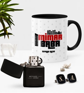 BK Gift Kişiye Özel Mimar Baba Siyah Kupa Çakmak Kol Düğmesi Seti-1 (Model 1)