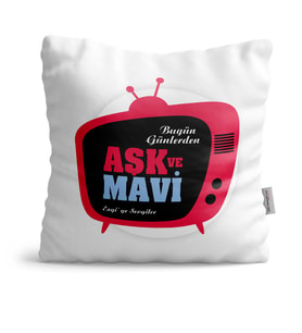 BK Gift Kişiye Özel Aşk Ve Mavi Beyaz  Yastık  1
