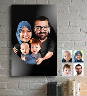 BK Gift Kişiye Özel Aile Karikatürlü Ahşap Tablo - 4