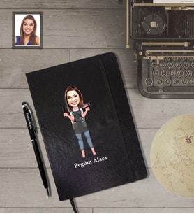 Kişiye Özel Kuaför Bayan Karikatürlü Siyah Defter Kalem Hediye Seti   Mod-2