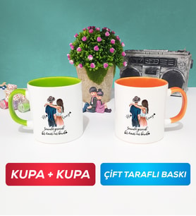 İkili Sevgiliye Hediye Bir Ömür Sevgililer Günü Hediyesi Kupa Bardak Yeşil Turuncu