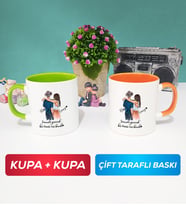 İkili Sevgiliye Hediye Bir Ömür Sevgililer Günü Hediyesi Kupa Bardak Yeşil Turuncu