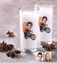 BK Gift Kişiye Özel Renkli Baskılı Sevgililer Karikatürlü İkili Rakı Bardağı Seti-17 (Beyaz)