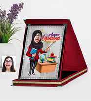 BK Gift Kişiye Özel Tesettürlü Bayan Öğretmen Karikatürlü Kırmızı Plaket  1