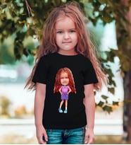 BK Gift Kişiye Özel Kız Çocuk Karikatürlü Siyah T-Shirt-3 (Siyah)