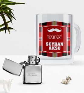 BK Gift Kişiye Özel Dünyanın En İyi Babası Cam Kupa Bardak Benzinli Metal Çakmak Seti-4 (Model 1)