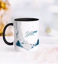 BK Gift Kişiye Özel Yılbaşı Mutlu Yıllar Siyah Kupa ve Kar Tanesi Kolye-26 (Model 1)