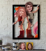 BK Gift Kişiye Özel Kız Kardeşler Karikatürlü 3D Ahşap Tablo-5 (Beyaz)