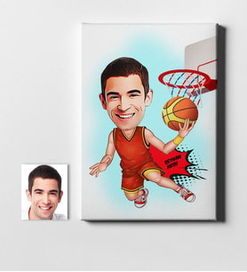 BK Gift Kişiye Özel Bay Basketbolcu Karikatür Kanvas Tablo 50x70cm 1