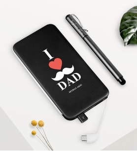 BK Gift Kişiye Özel Babamı Seviyorum Siyah 5000 mAh Hızlı Şarj Powerbank Kalem Seti (Model 1)