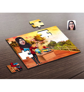 BK Gift Kişiye Özel Tesettürlü Kadın Öğretmen Karikatürlü Ahşap Puzzle-1
