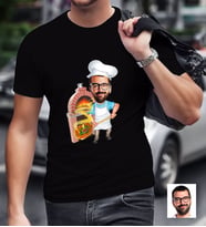 BK Gift Kişiye Özel Bay Kebapçı Ustası Karikatürlü Siyah T-Shirt