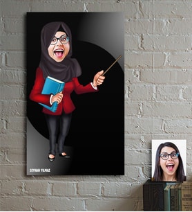 BK Gift Kişiye Özel Tesettürlü Bayan Öğretmen Karikatürlü Ahşap Tablo - 1