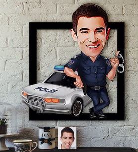 BK Gift Kişiye Özel Bay Trafik Polisi Karikatürlü 3D Ahşap Tablo-1