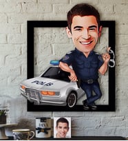 BK Gift Kişiye Özel Bay Trafik Polisi Karikatürlü 3D Ahşap Tablo-1