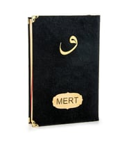 İsme Özel Kadife Kaplı Vavlı Orta Boy Mealli Kuran Siyah