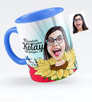 BK Gift Kişiye Özel Bayan Karikatürlü Mavi Kupa Bardak  5