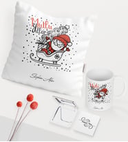 BK Gift Kişiye Özel Yılbaşı Noel Baba Temalı Beyaz Kupa Ayna Yastık Seti - 5