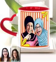 BK Gift Kişiye Özel Türbanlı Karikatürlü Kırmızı Kalpli Kupa Bardak 37753