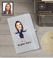Kişiye Özel Öğretmen Karikatürlü Gri Defter Bayan-4