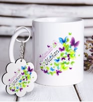 BK Gift Kişiye Özel Sevgililer Günü Beyaz Kupa ve Anahtarlık Hediye Seti-10 (Model 1)