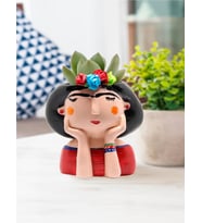 Dekoratif Frida Kahlo Mini Saksı Kaktüs Saksısı (Kırmızı)